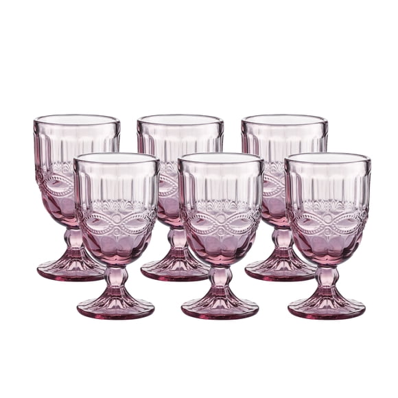 Gala Houseware Colored Water Glasses 8.5 oz Premium Heavy Drinking Goblet, 6-Piece Set, Solid Glass Color (Pink)