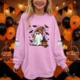 thumbnail image 3 of DJDLJWCJ Girls Halloween Fleece Sweatshirt Long Sleeve Crew Neck Oversized Graphic Pullover Kids Fall Casual Halloween Sweatshirts Pink Size 2T, 3 of 7