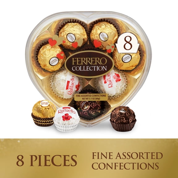 Ferrero Collection Valentine's Day Heart Gift Box, 8 Assorted Hazelnut, Dark Chocolate and Coconut Treats, 3.1 oz
