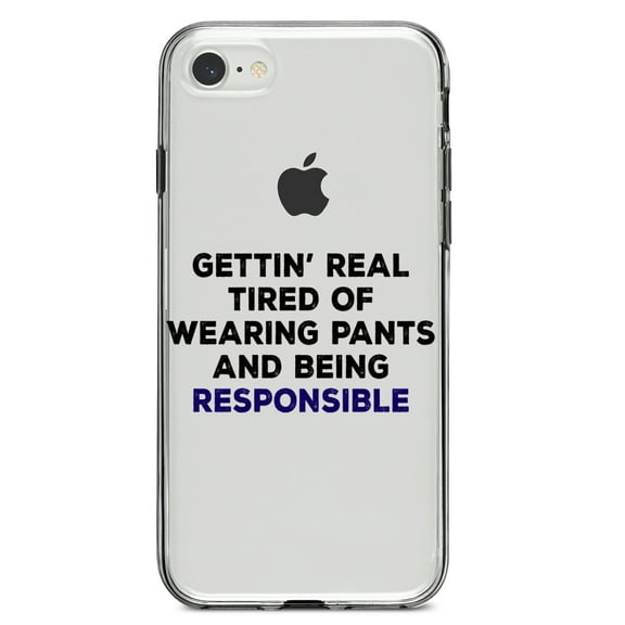 DistinctInk Clear Shockproof Hybrid Case for iPhone 7 8 SE (2020 Model) 4.7" Screen TPU Bumper Acrylic Back Tempered Glass Screen Protector - Getting' Tired of Pants & Being Responsible