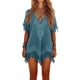 thumbnail image 1 of Vestido de Vacaciones en la Playa de la Mujer de la Ropa Relajada Cuello en V Boquilla de Manga Media Impresa Superior, Bohemia Verano Cover-Up, 1 of 9