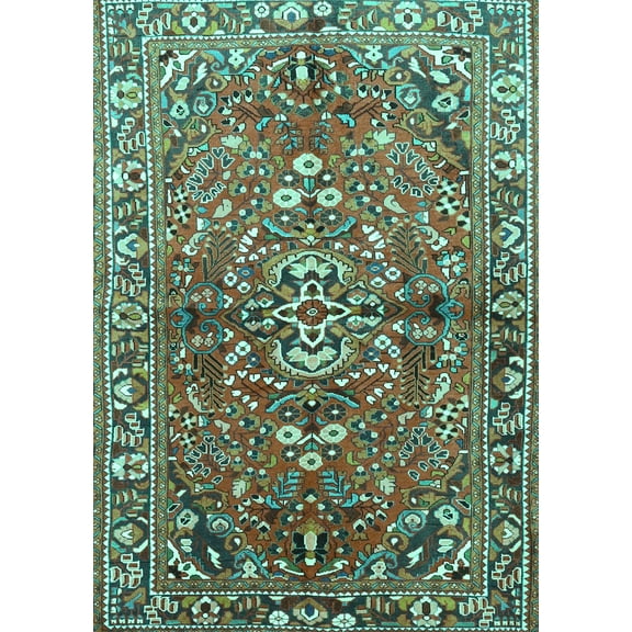 Ahgly Company Machine Washable Indoor Rectangle Persian Turquoise Blue Traditional Area Rugs, 5' x 7'