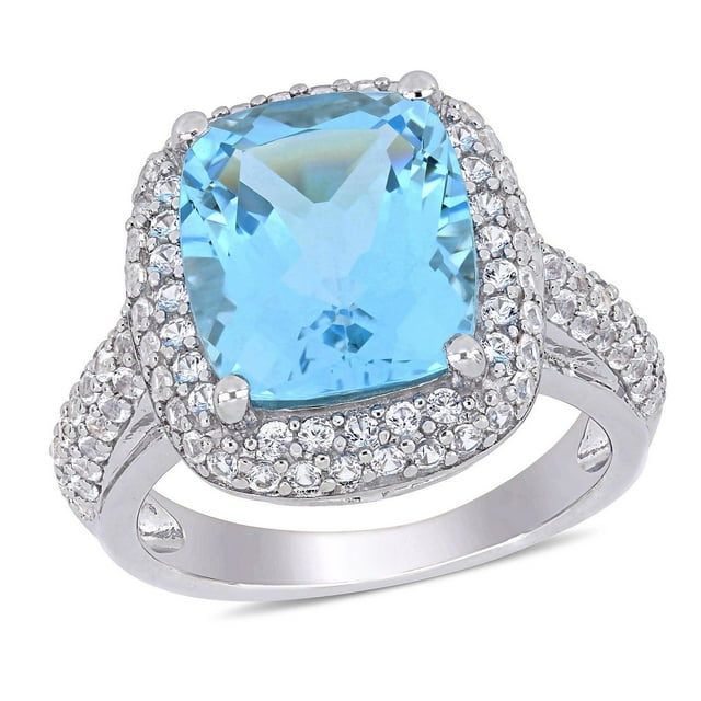 Sky Blue Topaz and Created White Sapphire Ring in Sterling Silver