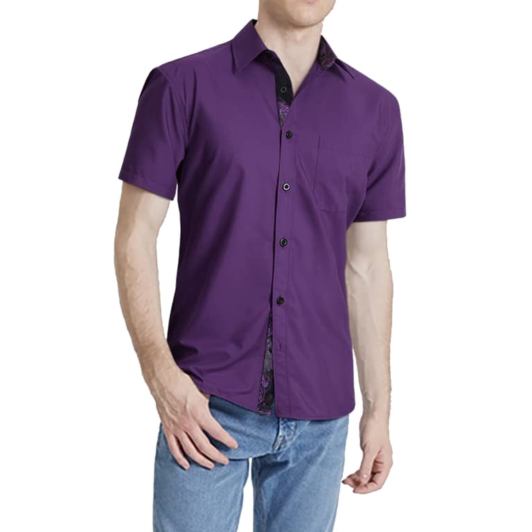 walmart mens purple dress shirt Hisdern Mens Dress Shirts Long Sleeve Button Down Shirts Casual Solid Formal Business Shirt Purple, Men's, Size: Large