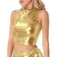 thumbnail image 5 of Yeahdor Womens Shiny Metallic Faux Leather Crop Top Sleeveless Club Dance Tank Top Vest Gold S, 5 of 6