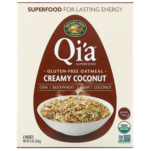 Nature's Path, Qi'a Superfood Oatmeal, Creamy Coconut, 6 Packets, 8 oz Pack of 2