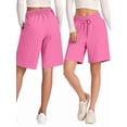 thumbnail image 3 of Women'S Shorts Loose with Pockets Knee Length for Yoga Casual Walking Exercise Shorts Pink M, 3 of 7