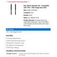 thumbnail image 2 of Rear Shock Absorber Set - Compatible with 1994 - 2003 Dodge Ram 2500 1995 1996 1997 1998 1999 2000 2001 2002, 2 of 2