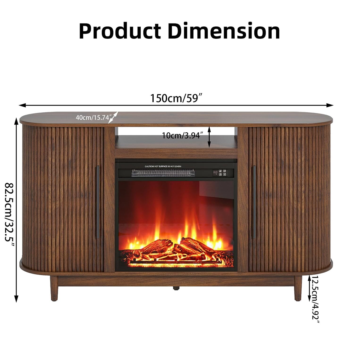 Fireplace TV Stand, Fluted Media Console with Tambour Doors for TVs up to 70", Tall Entertainment Center