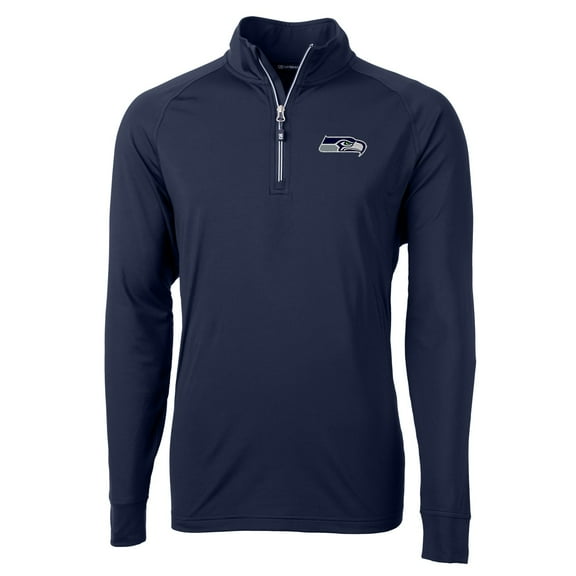 Men's Cutter & Buck College Navy Seattle Seahawks Adapt Eco Knit Quarter-Zip Pullover Jacket