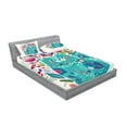 thumbnail image 2 of Ambesonne Cat Fitted Sheet & Pillow Sham Set, Kitty with Flower and Bird, Queen, Multicolor Seafoam, 2 of 2