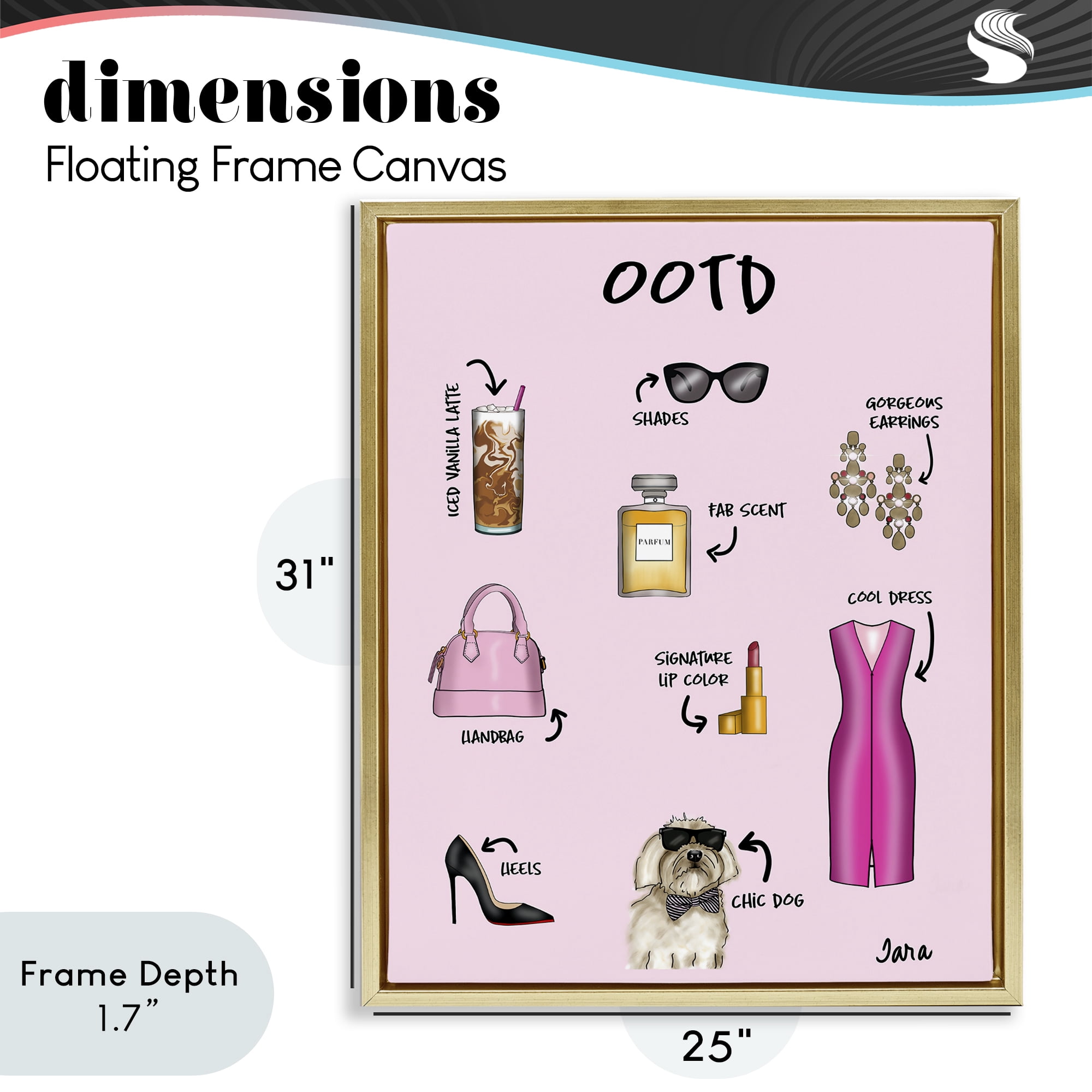 Stupell Industries Feminine Glam Outfit of the Day Gold Framed Floater Canvas Wall Art, design by Tara Boone