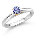 thumbnail image 2 of Gem Stone King 10K White and Yellow Gold Blue Tanzanite Solitaire Engagement Ring for Women (0.30 Cttw, Gemstone December Birthstone, Round 4MM, Size 8), 2 of 4