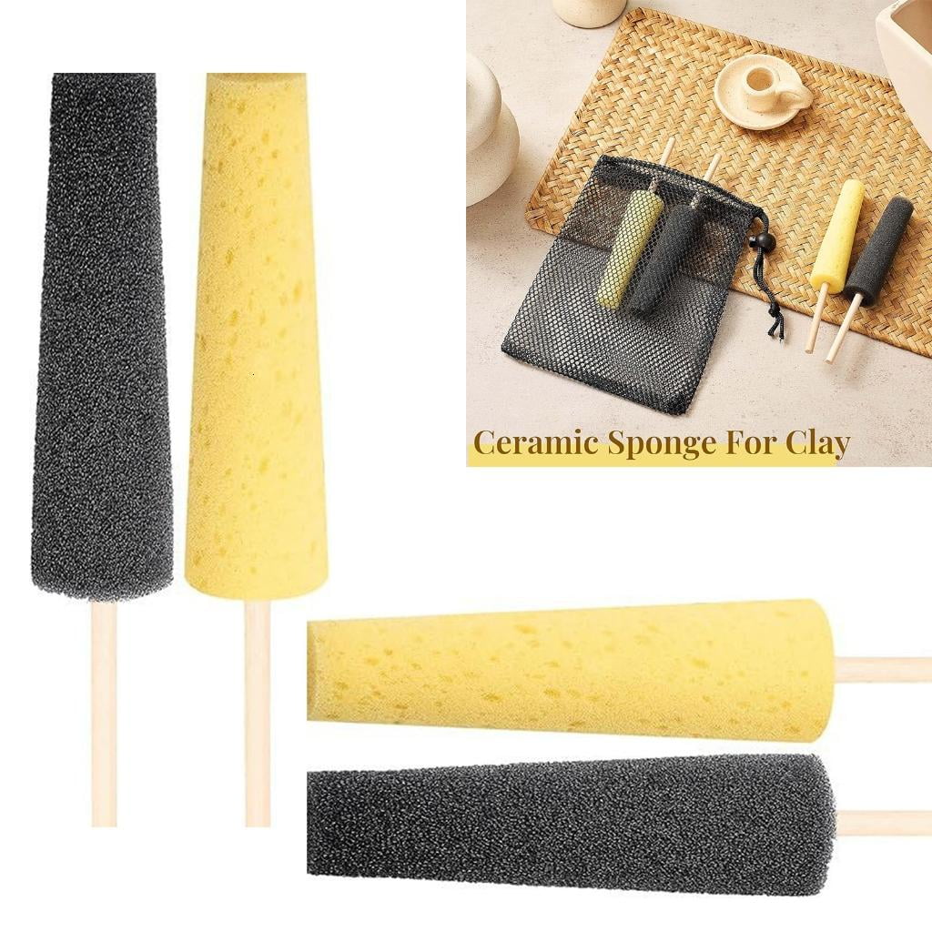 Rvaymup 10Pcs Pottery Trimming Tool Pottery Sponge on Stick for Ceramic Clay Trimming