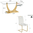 thumbnail image 2 of Sumdeal 63" Glass Dining Table Set for 4,Gold Dining Room Table Set for 4,Modern Kitchen Table and PU Leather Chairs for 4,White with Gold Leg C Shape, 2 of 8