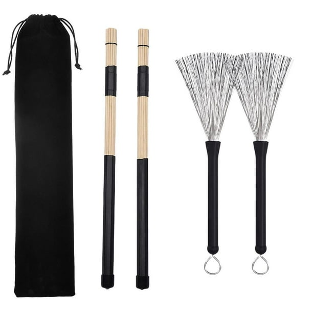 Juego de Baquetas de bambú y Cepillos de tambor Sunnimix 1 par con Bolsa de almacenamiento Negro