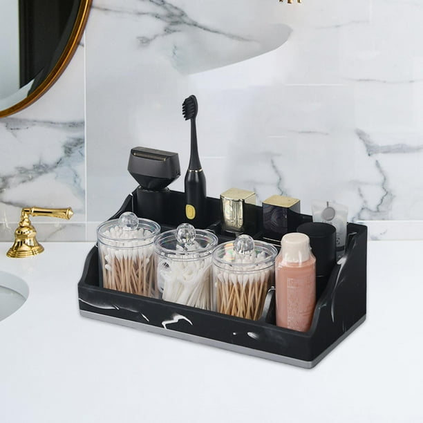 Organizador de baño para encimera, organizador de cepillos de dientes, uso doméstico, 5 compartimentos, soporte de resina para cepillos de dientes con Negro
