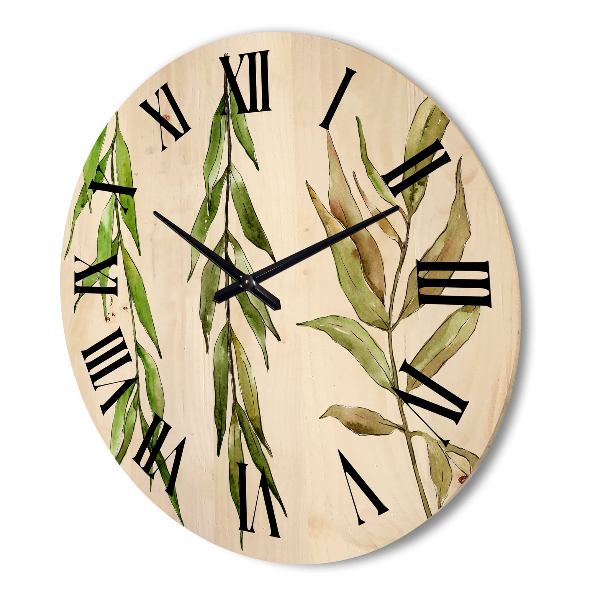 Designart 'Three Willow Branches On White' Farmhouse Wood Wall Clock