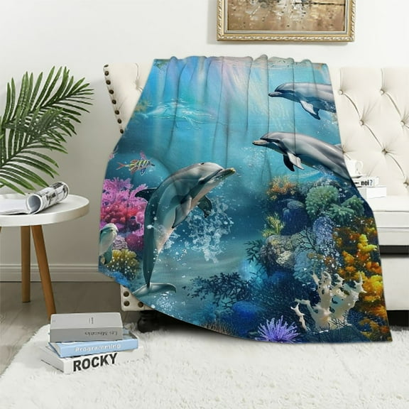 Patifu Dolphins Corals Warm Lightweight Blanket Soft Fleece Blankets Throw Blanket for All Seasons Living Rooms Sofa Decor Cow Gifts Blanket 40x50in