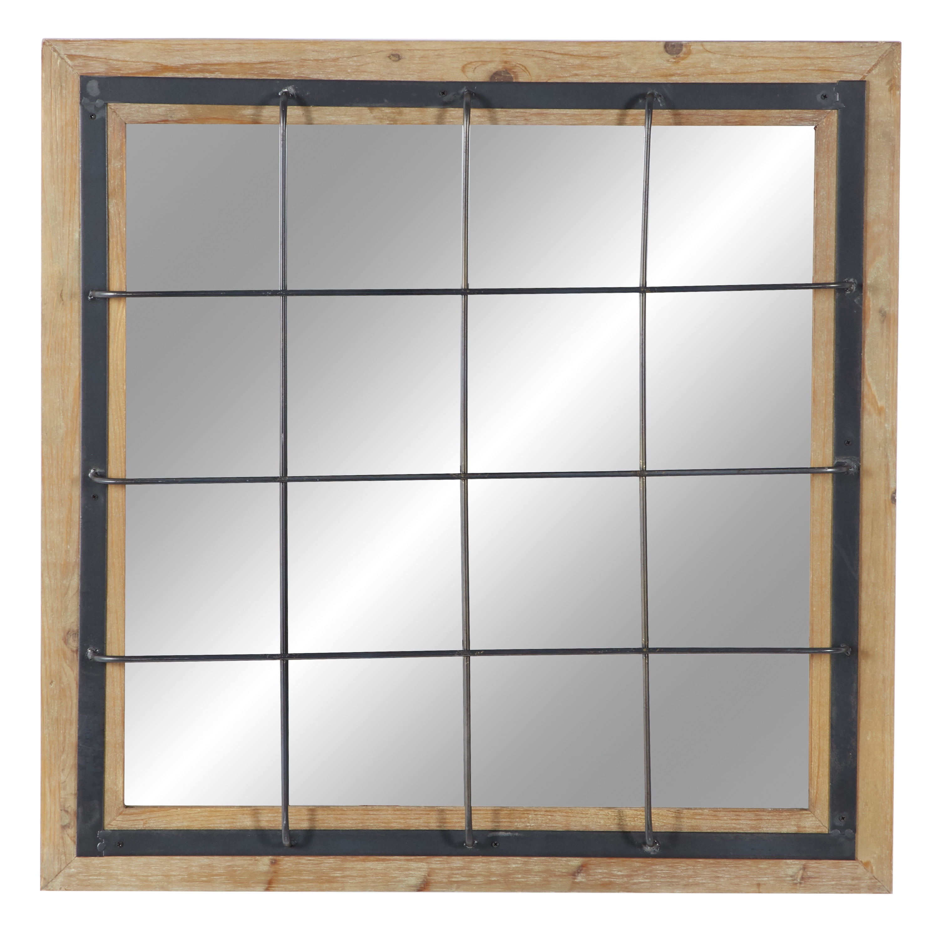 DecMode 32" x 32" Brown Wall Mirror with Grid Frame