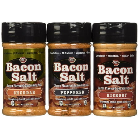 Hickory Flavor - Bacon Salt Sampler (3 Pack) - Cheddar, Peppered & Hickory Bacon Flavored Seasoning Salts Gift Set