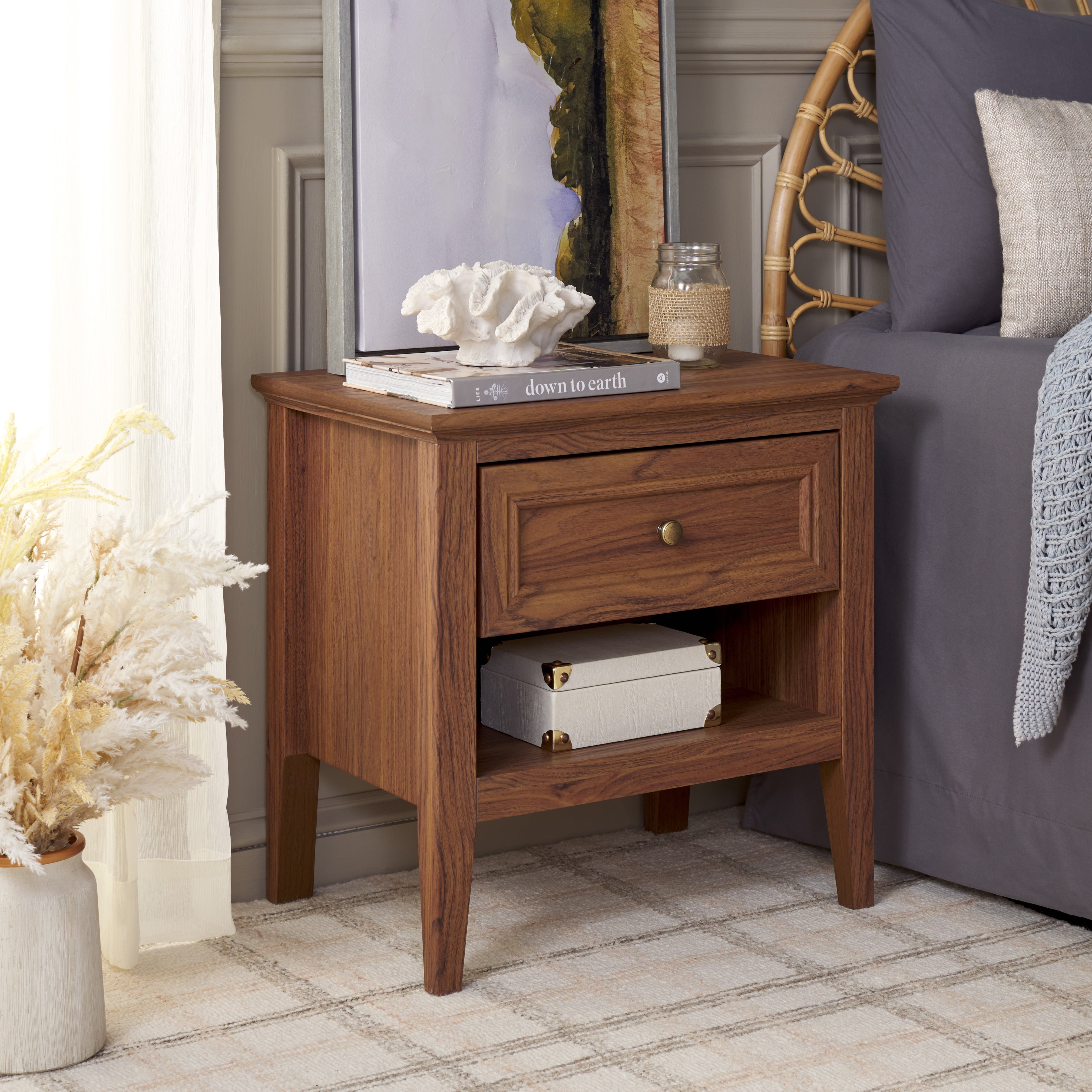 SAFAVIEH Sondra Traditional 2 Drawer Nightstand,Walnut/Gold