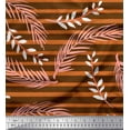 thumbnail image 1 of Soimoi Brown Cotton Voile Fabric Stripe & Palm Leaves Printed Fabric 1 Yard 58 Inch Wide, 1 of 3