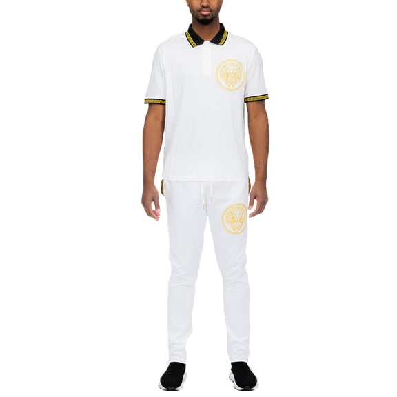 Mens Designer Polo Shirt and Track Pant Lion Head Embroidered Set