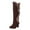 Brown, variant on jsaierl Faux Suede Knee High Cowboy Boots for Women Fashion Furry Warm Tall Boot Snow Winter Western Cowgirl Boots Wide Calf Round Toe High Chunky Heel Booties