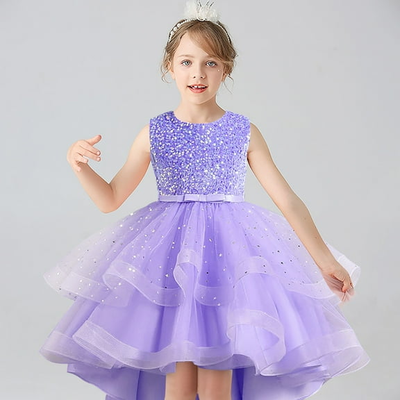 XXWXYD Girls Sequins Puffy Yarn Trailing Dress Princess Gown for Piano Performance, Formal Par𝗍y Long Gown with Sparkly, Elegant Special Ocasion