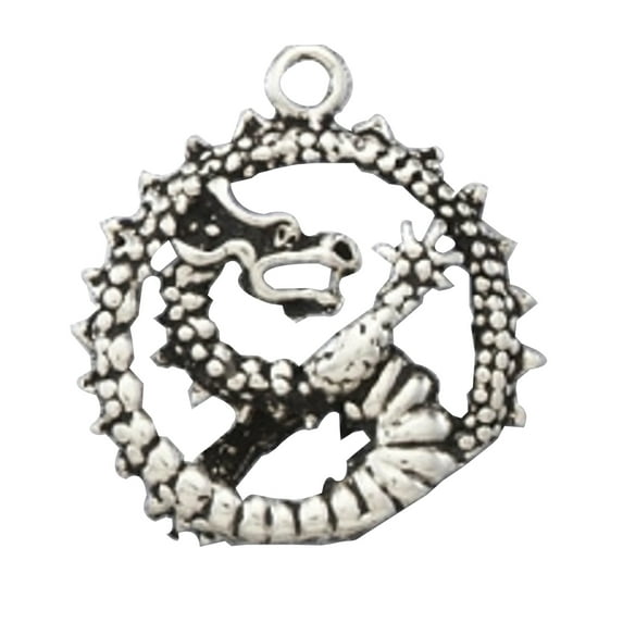 Sterling Silver 16" .8mm Box Chain 3D Oriental Dragon In A Spiked Circle Pendant Necklace