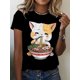 thumbnail image 1 of Cartoon Cat Printed Cartoon T-shirt, Round Neck Short Sleeve Summer T-shirt, Fashionable Women's Clothing Tee For Adult, Men, Women, Teen, Teenager, Adolescent, Youth, 1 of 6