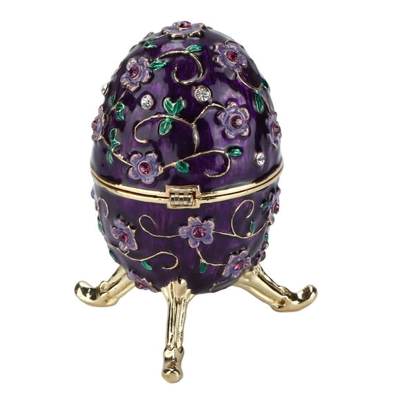 Jewelry Box Purple Enamel Carved Flower Diamond Egg Shaped Jewelry Collection Decorative Box