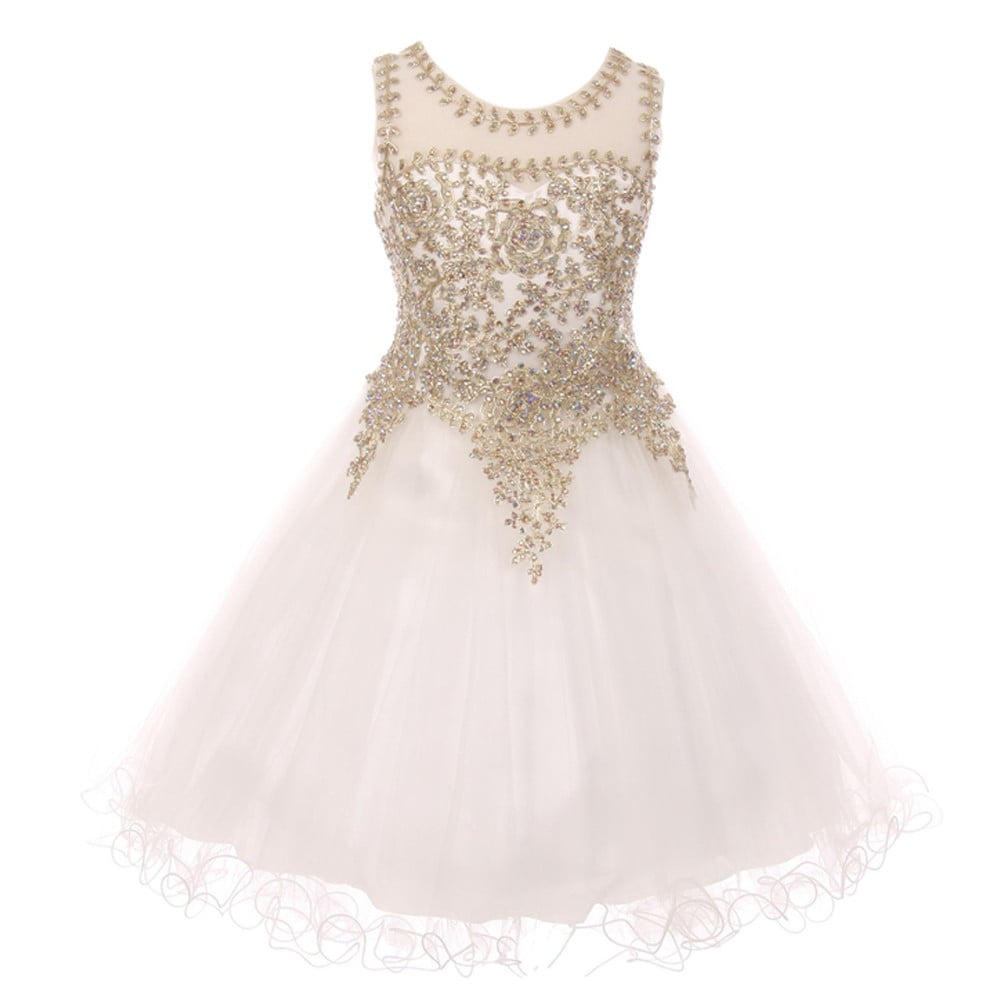 girls white and gold dress