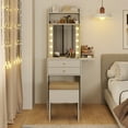thumbnail image 4 of Gymax Vanity Desk Set w/ Mirror and Lights 3-Color Lighted Mirror Cushioned Stool White, 4 of 10