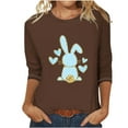 thumbnail image 2 of OKBOP Trendy Tops for Women 2024 Brown Crew Neck 3/4 Sleeve Easter Bunny T-Shirts T Shirts for Women, 2 of 3