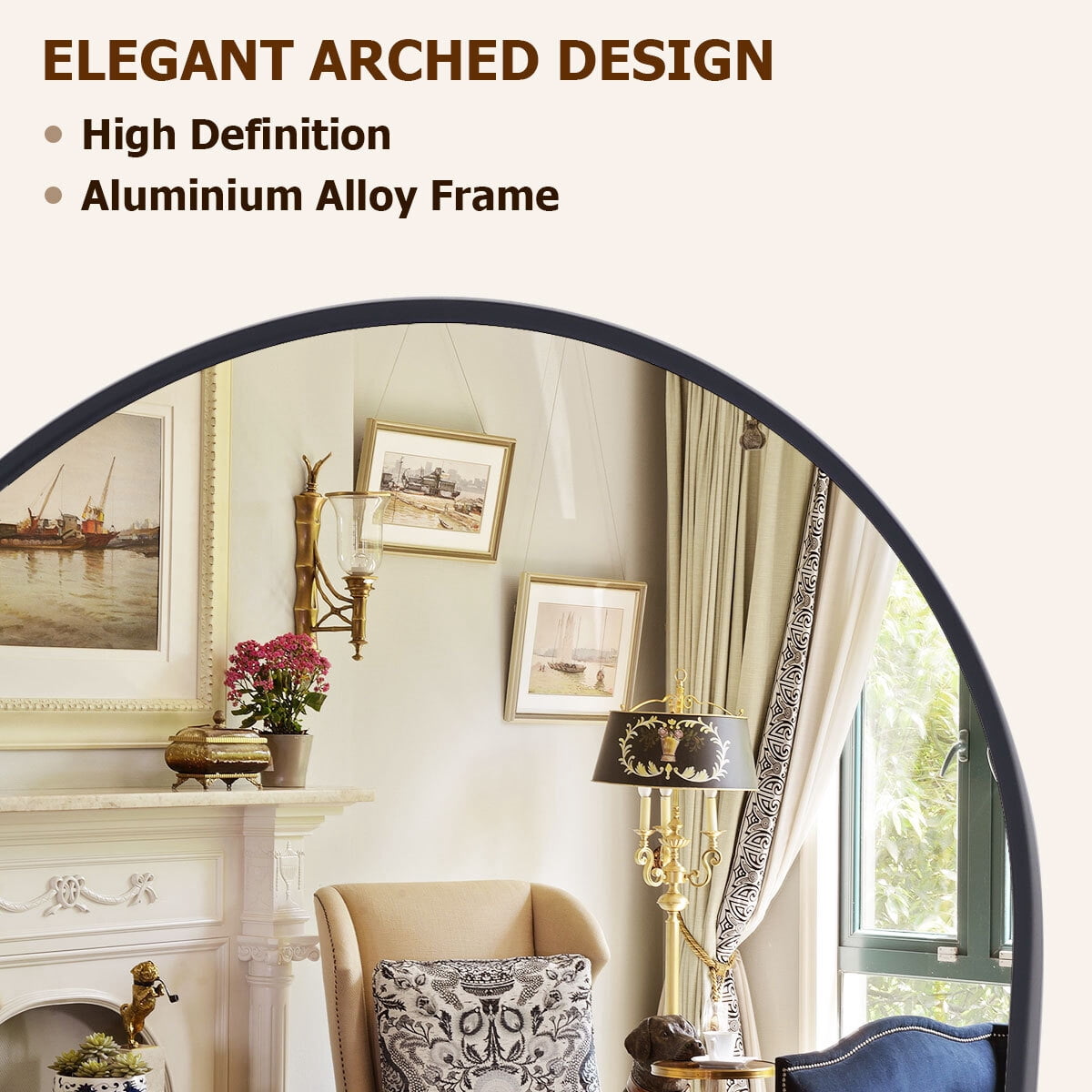 AUROMIR 16"x59" Arched Full Length Mirror Free Standing Full Body Floor Mirror, Black