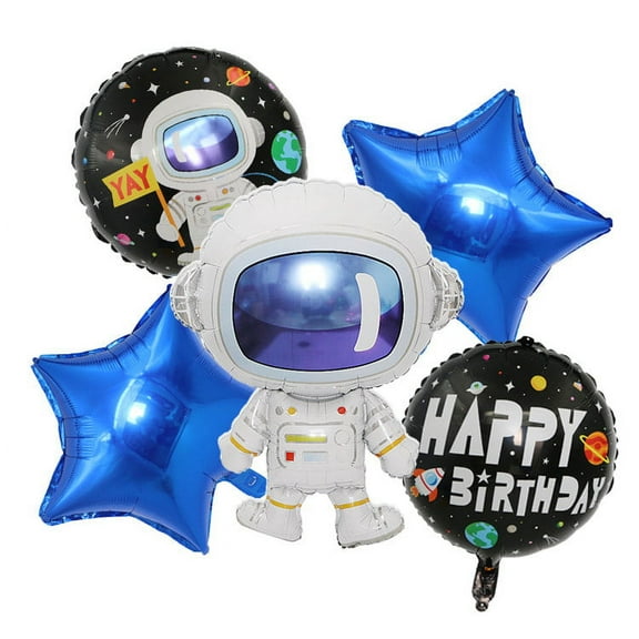 Astronaut Happy Birthday Balloon Set - 18" Blue Stars, Space Balloons, Astronaut Shaped Balloon | Space-Themed Birthday Party Decorations