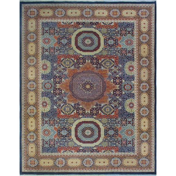 Mamlouk GulShaah Blue/Rust Rug, 8'10" x 11'6"