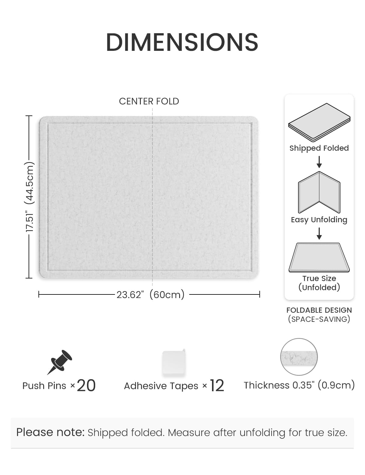 Bulletin Board  23.6" X 17.5" Cork Alternative With 12 Safe Removable Adhesive Tabs Foldable Felt Pin For Home Office Classroom Bedroom Entryway Walls-light Gray