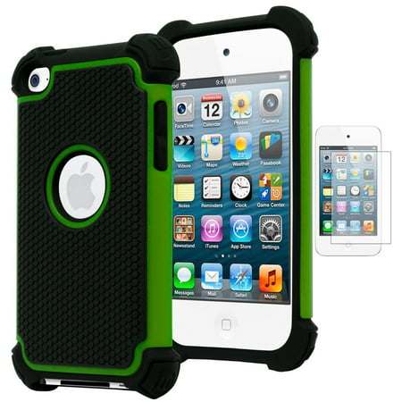 Bastex Hybrid Armor Case for Apple iPod Touch 4, 4th Generation - Neon Green+Black **INCLUDES SCREEN