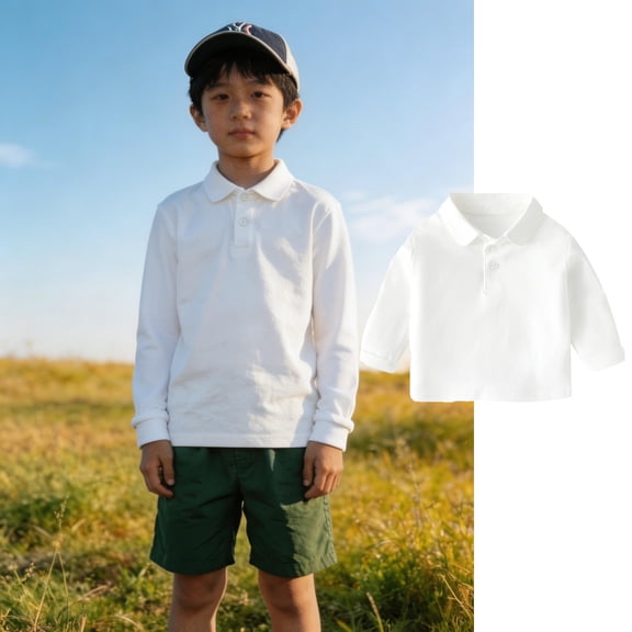 Toddler Youth Polo Shirts for Boys Long Sleeve Brown Button up Shirt Boys School Uniforms Boys Collared Shirts Toddler Boys Clothes 12-18 Months