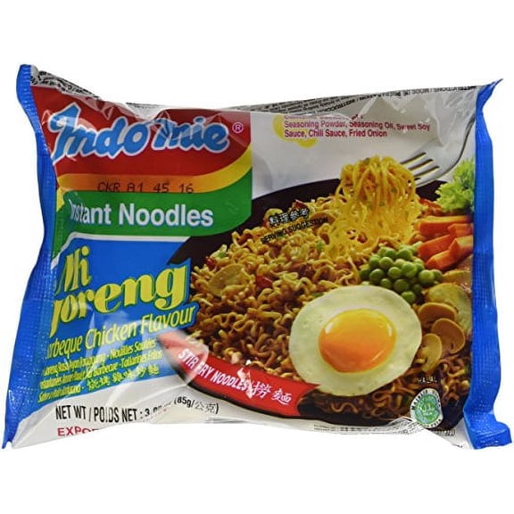 Indomie Instant Fried Noodles BBQ Chicken Flavor, 3oz, Pack of 30