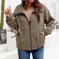 thumbnail image 2 of VISALY Women Solid Color Zipp Up Ribbed Corduroy Filled Cotton Collared Casual Jacket Long Sleeve Winter Coat Fall Outerwear Tops with Pockets Grey 4Xl, 2 of 9