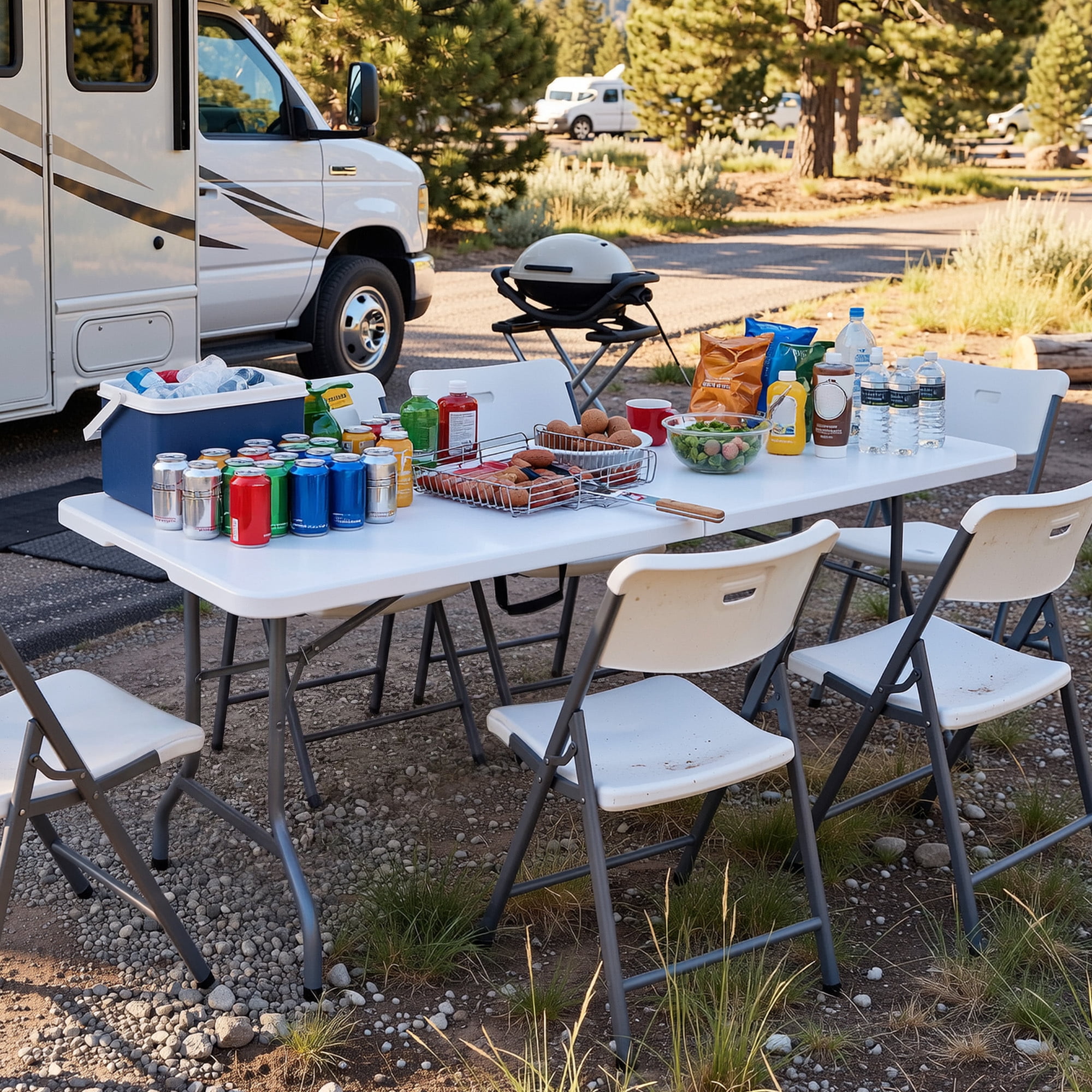Uforic 6 ft Folding Table, Heavy Duty 1.38" Thick Tabletop, Portable Foldable Table with Built-in Carry Handle, Ideal for Indoor Events, Camping, Picnic, Party, Patio and Outdoor Gatherings, White