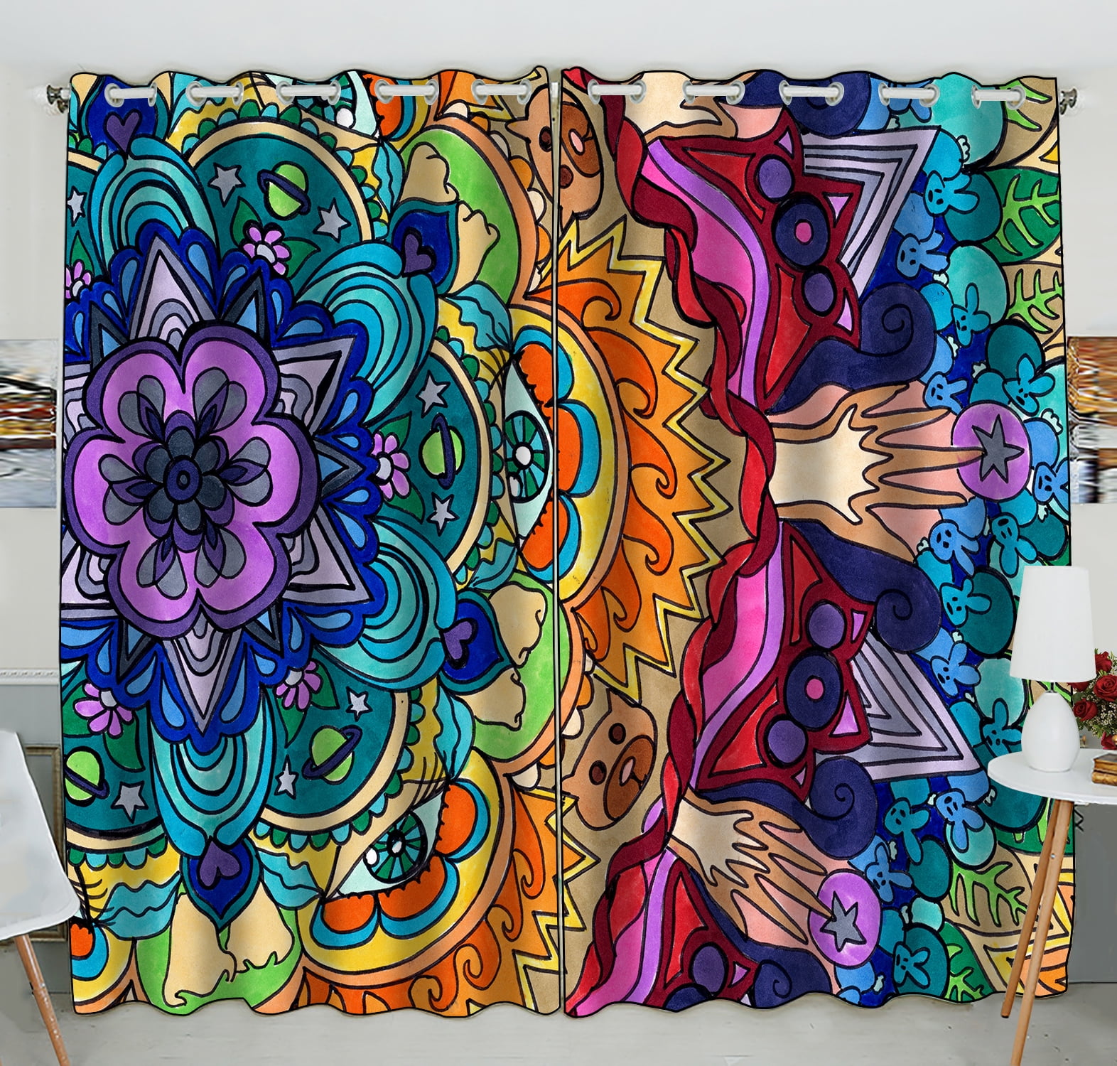 GCKG Beautiful Mandala Pattern Window Curtain,Beautiful Mandala Pattern