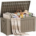 thumbnail image 1 of Homall 120 Gallon Outdoor Patio Box Deck Plastic Resin Storage Box Backyard, Light Brown, 1 of 8
