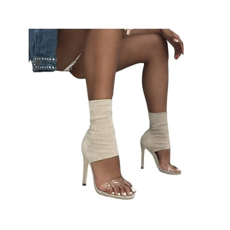 

Sanviglor Womens High Heels Summer Dress Sandal Stiletto Sandals Wedding Comfort Open Toe Ankle Booties Faux Suede Beach Pumps Apricot 7