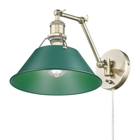 Yep by Golden Lighting Orwell 1-light Swing Arm Wall Lamp in Aged Brass and Pine Green shade