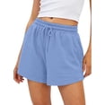 thumbnail image 2 of Women Sweat Shorts Casual Summer Comfy Lounge High Waisted Cotton Shorts with Pockets Light Blue XL, 2 of 6